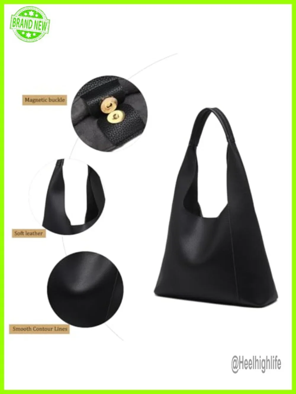 Vegan Leather Slouchy Hobo Tote Bag Shoulder Handbag Large Capacity
